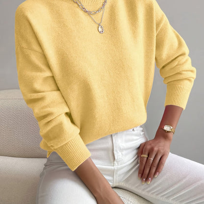 Comfortable Ribbed Sweater for Women with High Neck Long Sleeve Relaxed Oversized Knit Style