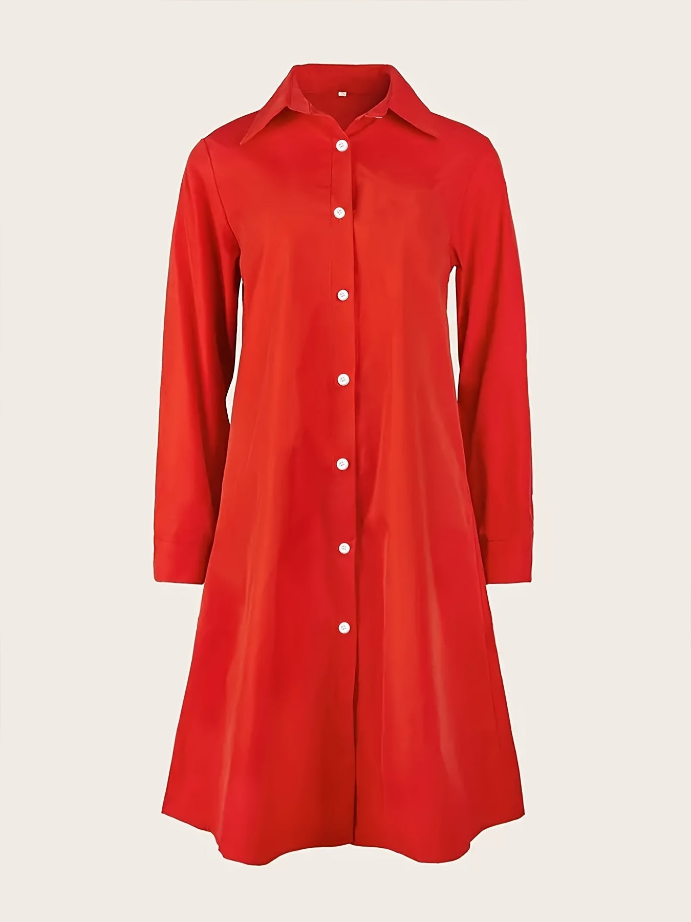 Elegant Red Shirt Dress for Women with Collar Long Sleeve Button Front A Line Midi Style