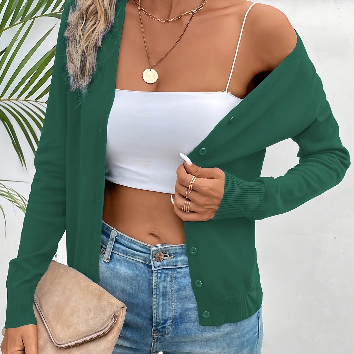 Comfortable Button Front Cardigan Sweater for Women with V Neck Long Sleeve Ribbed Cuff Relaxed Style