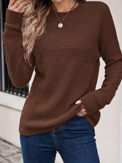 Comfortable Ribbed Sweater for Women with Round Neck Long Sleeve Relaxed Oversized Casual Style