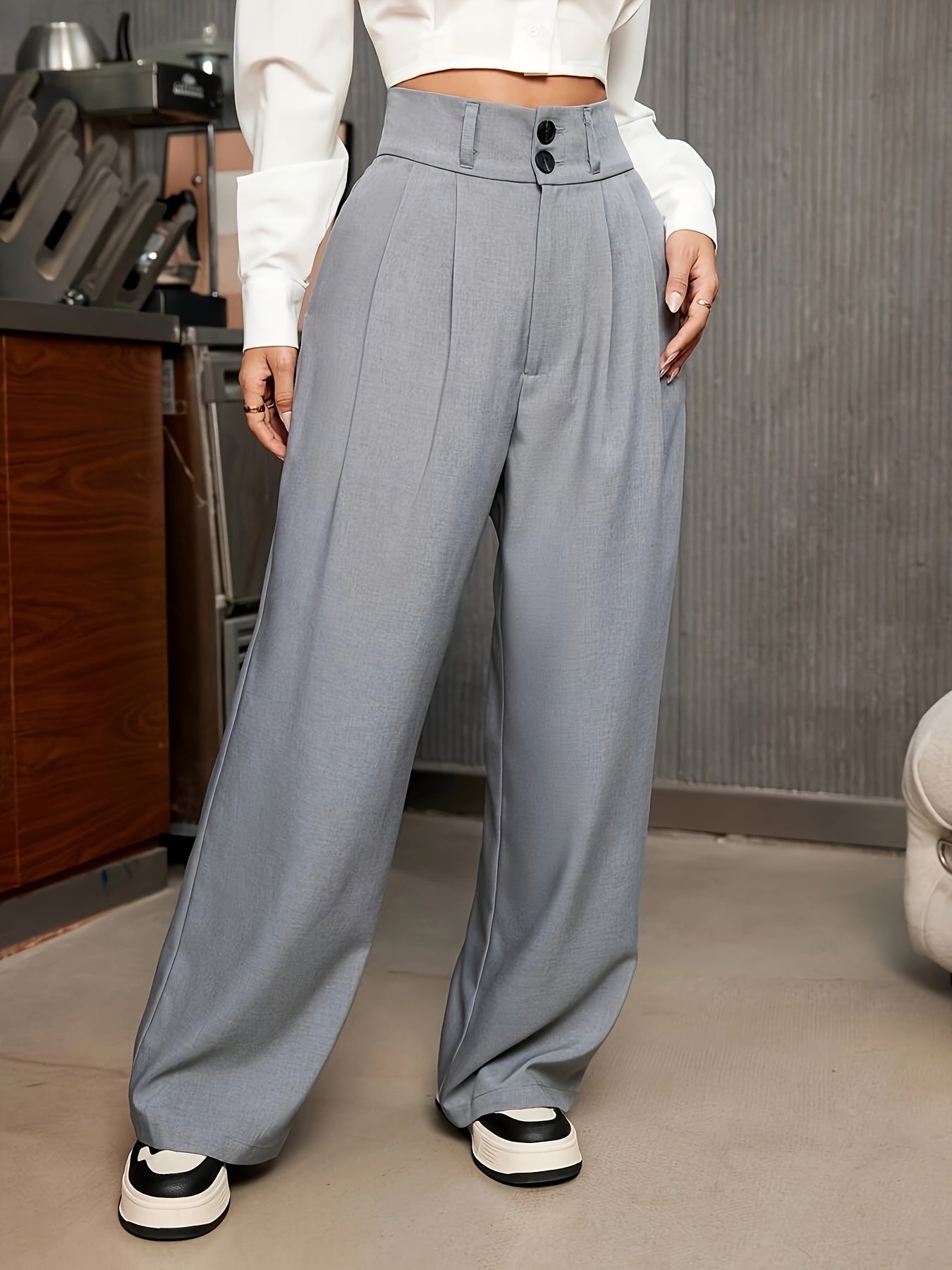 Effortless Wide Leg Pants for Women with High Waist Button Front Pleated Tailored Style