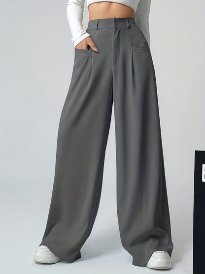 Elegant Khaki Wide Leg Pants for Women with High Waist Pleated Tailored Relaxed Style
