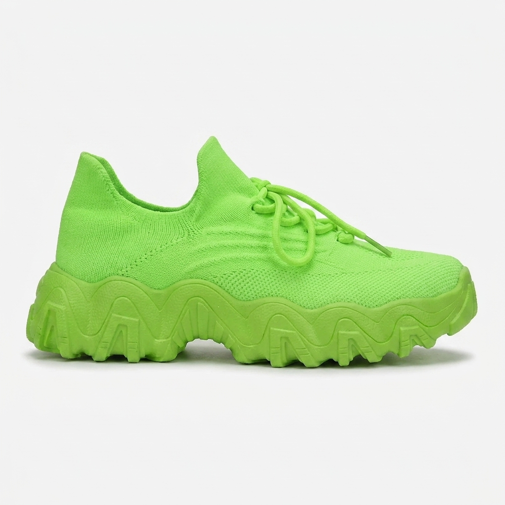 Comfortable Running Shoes for Women with Knit Mesh Upper Lace Up Chunky Sole Style
