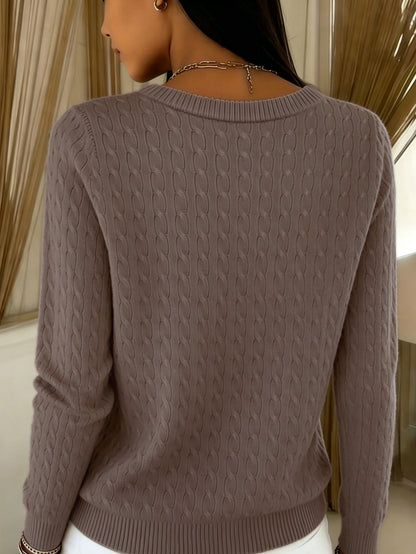 Comfortable Cable Knit Cardigan Sweater for Women with Crew Neck Long Sleeve Button Front Relaxed Casual Style
