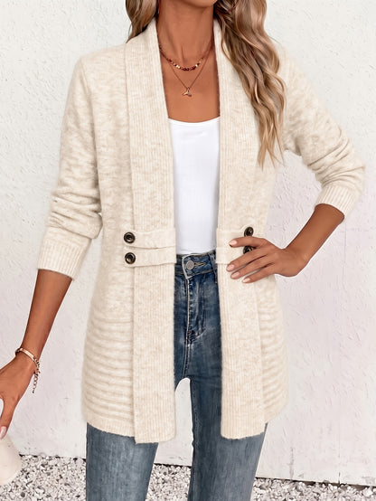 Comfortable Ribbed Knit Cardigan Sweater for Women with Shawl Collar Long Sleeve Button Detail Casual Style