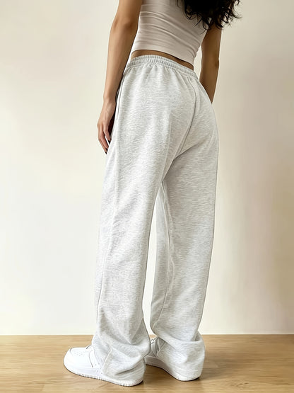 Effortless Fleece Wide Leg Sweatpants for Women with High Waist Elastic Waistband Relaxed Casual Style