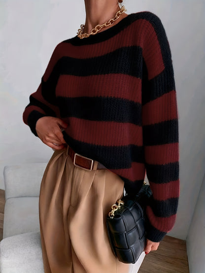 Classic Drop Shoulder Loose Striped Sweater