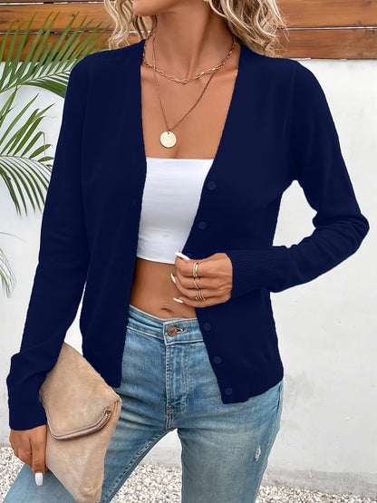 Comfortable Button Front Cardigan Sweater for Women with V Neck Long Sleeve Ribbed Cuff Relaxed Style
