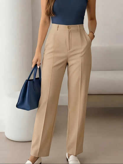 Elegant Tailored Wide Leg Pants for Women with High Waist Pleated Straight Leg Relaxed Style