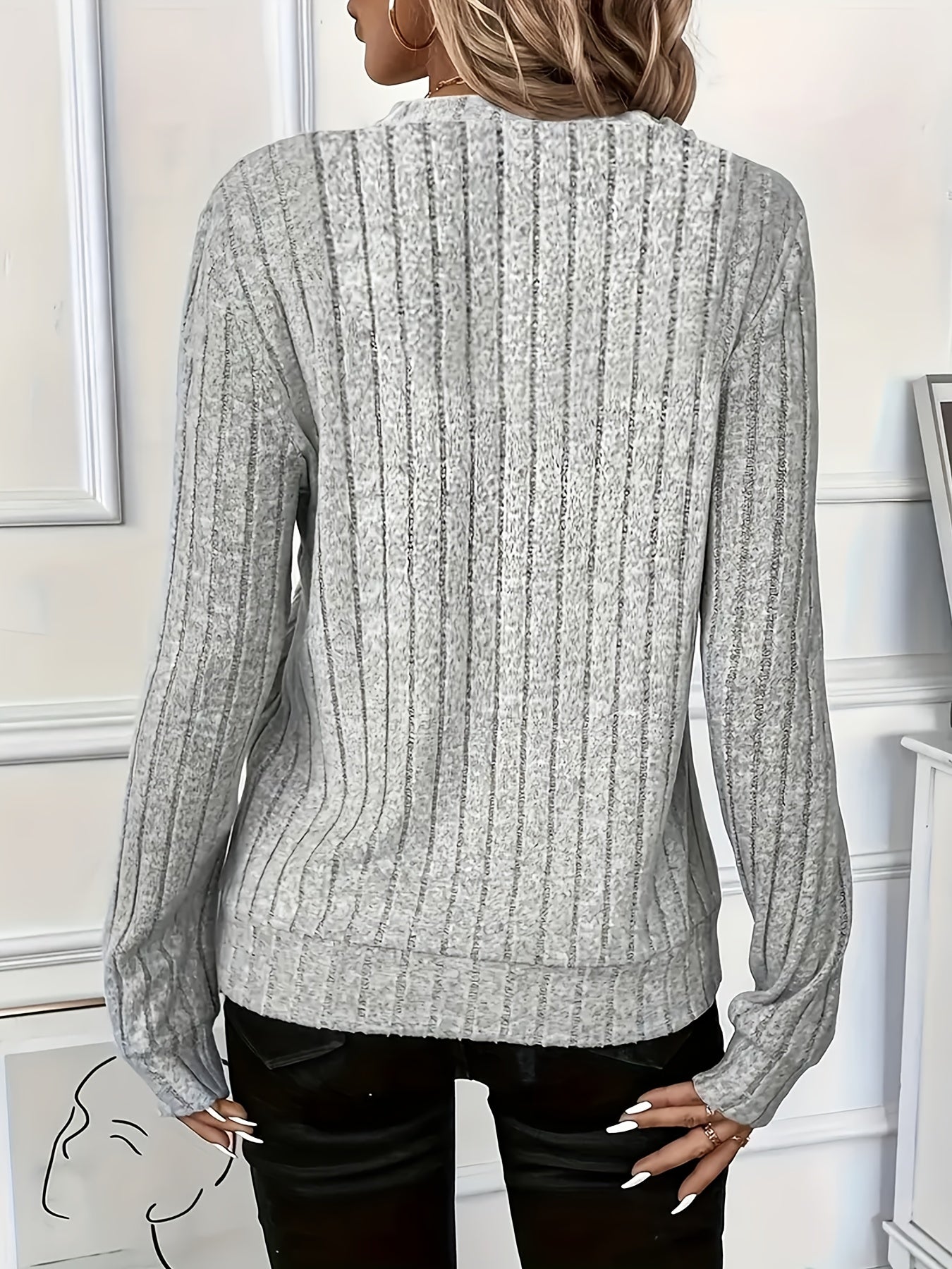 Comfortable Ribbed Knit Blouse for Women with Zip Mock Neck Long Sleeve Relaxed Casual Style