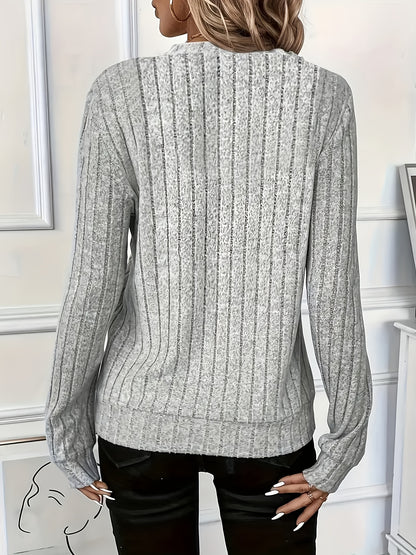 Comfortable Ribbed Knit Blouse for Women with Zip Mock Neck Long Sleeve Relaxed Casual Style