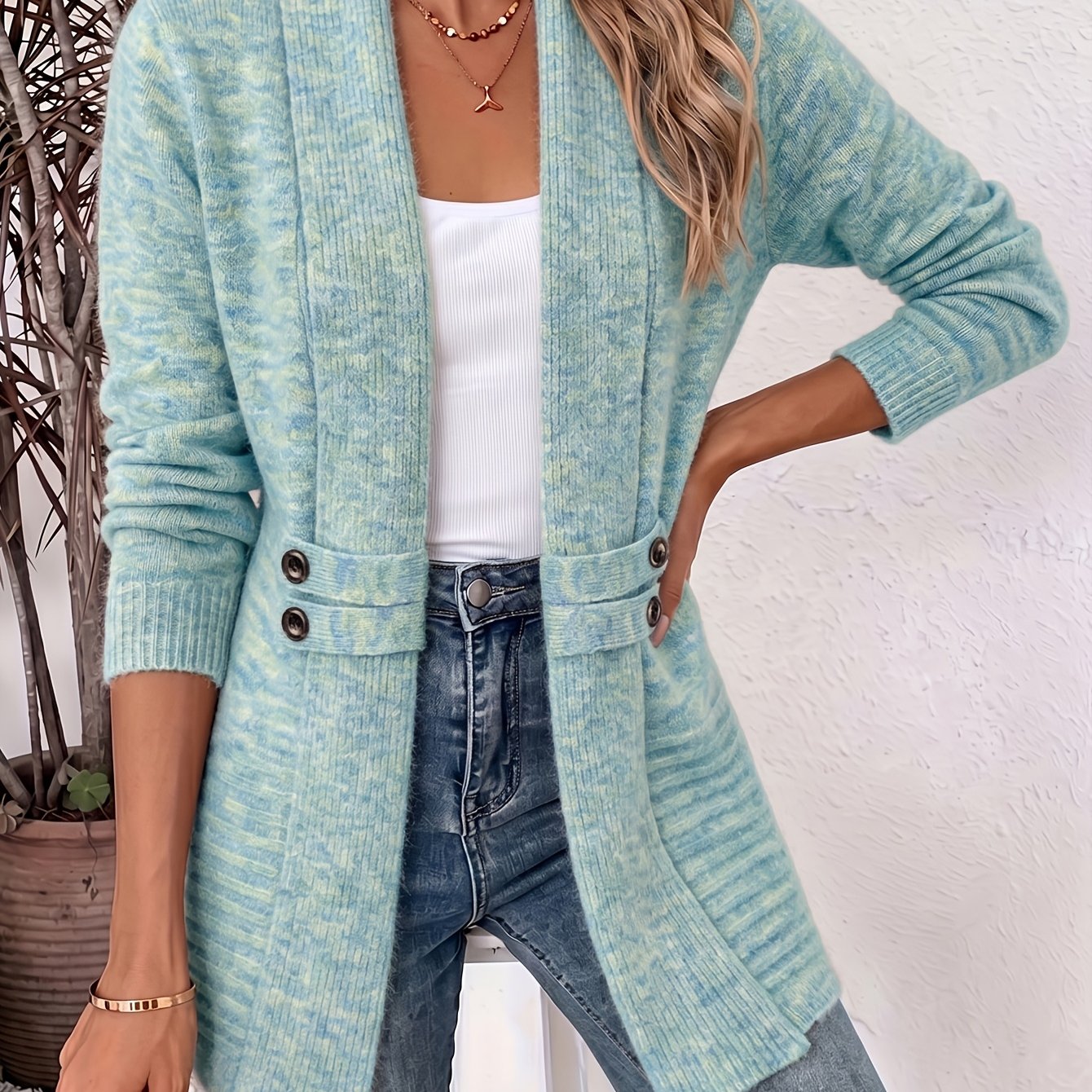 Comfortable Ribbed Knit Cardigan Sweater for Women with Shawl Collar Long Sleeve Button Detail Casual Style