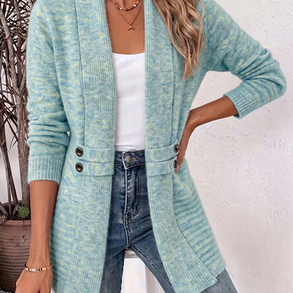 Comfortable Ribbed Knit Cardigan Sweater for Women with Shawl Collar Long Sleeve Button Detail Casual Style