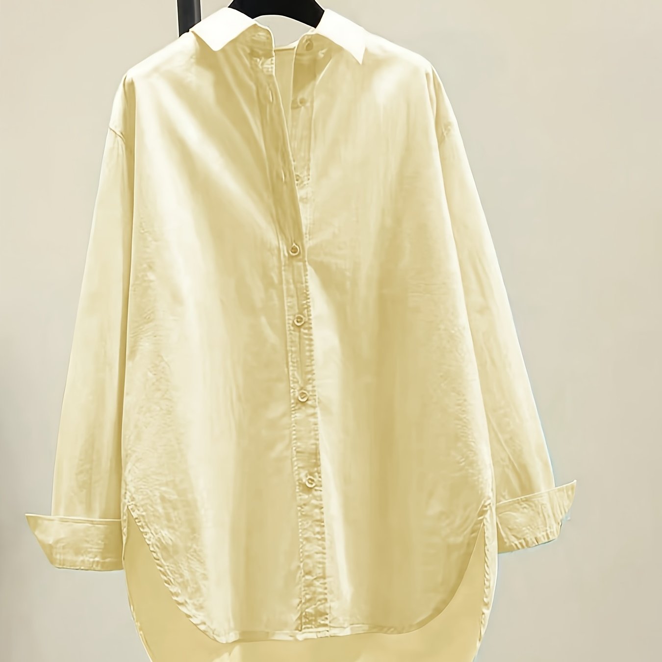 Effortless Cotton Blouse for Women with Collar Long Sleeve High Low Relaxed Oversized Style