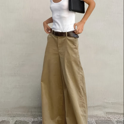 Effortless Wide Leg Pants for Women with High Waist Belted Tapered Relaxed Casual Style