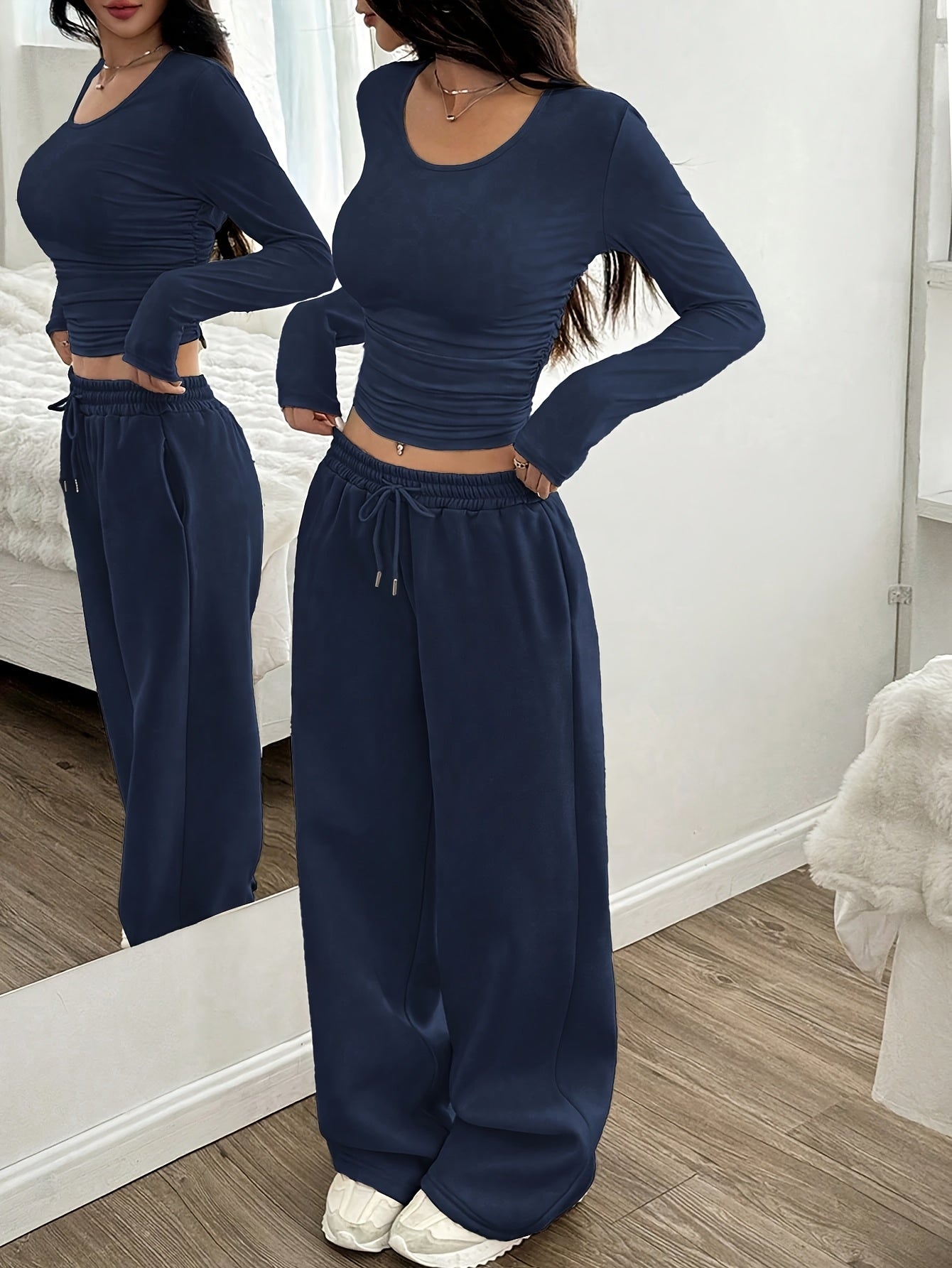 Oriented Elegant Ladies' Trousers Drawstring Pocket Design Solid Color Easy Versatile Sweatpants