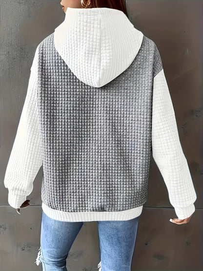 Autumn/Winter European and American Fashion Trendy Wide Fit Casual Loose Color Block Patchwork Pullover Hooded Versatile Sweatshirt Jacket for Women