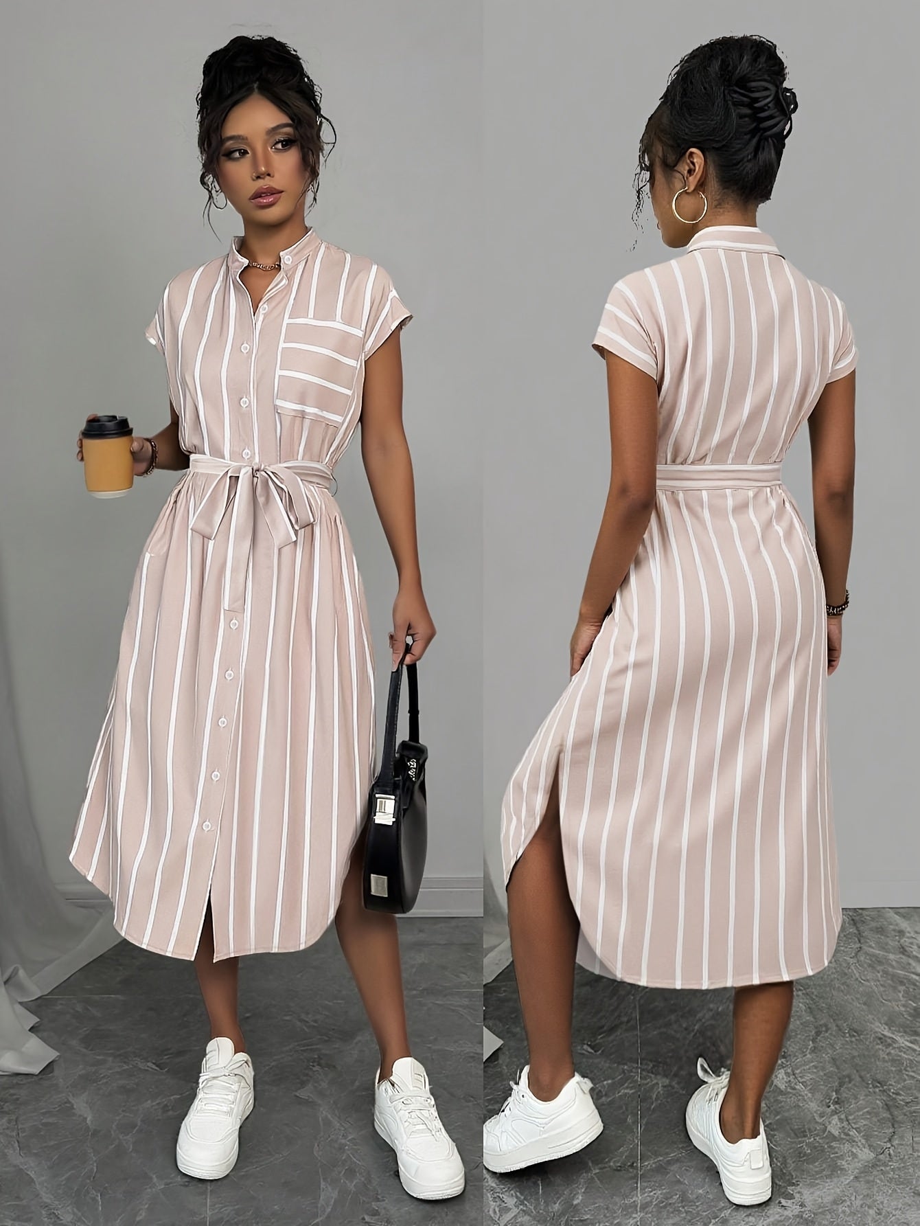 Elegant Leopard Print Midi Dress for Women - Short Sleeve, High-Low Hem, Button-Up Front, Machine Washable, Perfect for Casual or Vacation Style, Versatile Midi Dress | Short Sleeve Dress | Vacation Wear