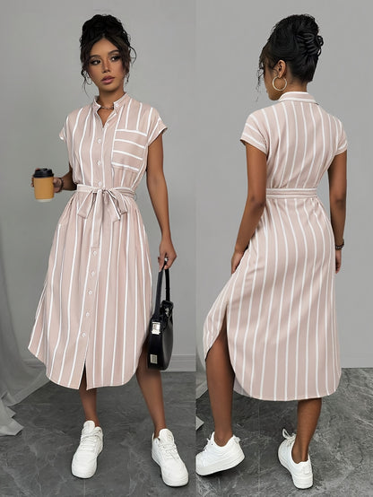 Elegant Leopard Print Midi Dress for Women - Short Sleeve, High-Low Hem, Button-Up Front, Machine Washable, Perfect for Casual or Vacation Style, Versatile Midi Dress | Short Sleeve Dress | Vacation Wear