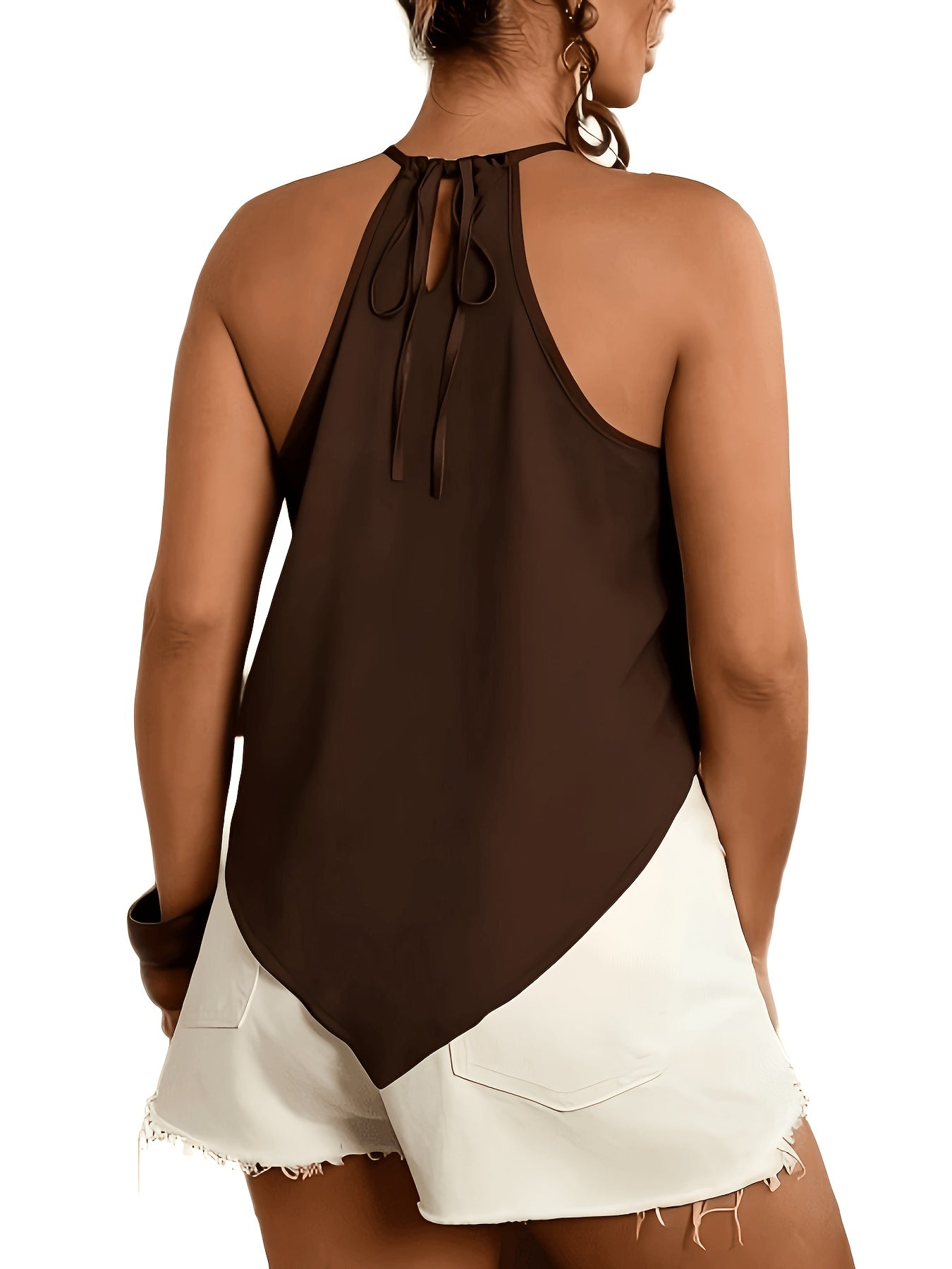 Effortless Chiffon Halter Tank Top for Women with High Neck Sleeveless Ruched Flowing Style