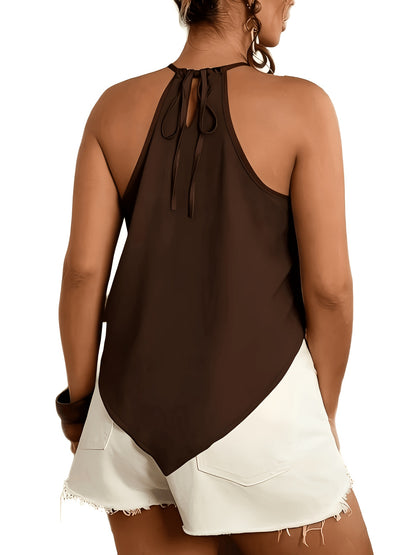 Effortless Chiffon Halter Tank Top for Women with High Neck Sleeveless Ruched Flowing Style