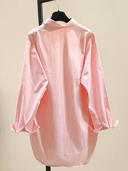 Effortless Cotton Blouse for Women with Collar Long Sleeve High Low Relaxed Oversized Style