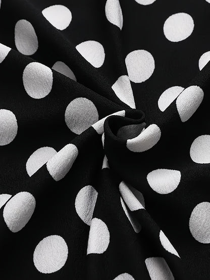 Elegant Red Polka Dot Midi Dress for Women with Collar Neckline Short Sleeve Button Front Flowing Style