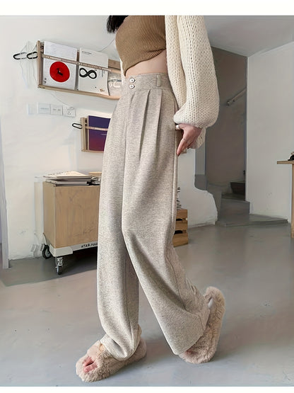 Effortless Herringbone Wide Leg Pants for Women with High Waist Button Front Pleated Tailored Style