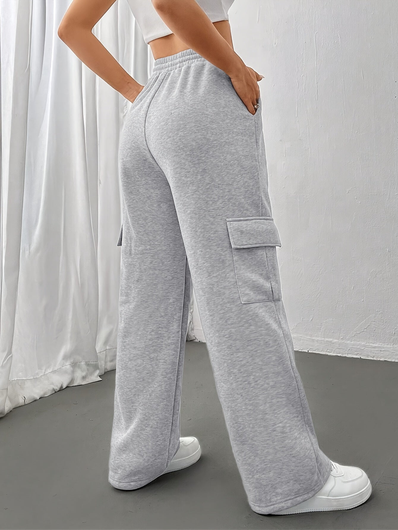 Women'S Autumn And Winter Fleece-Lined Side Pocket Sweatpants