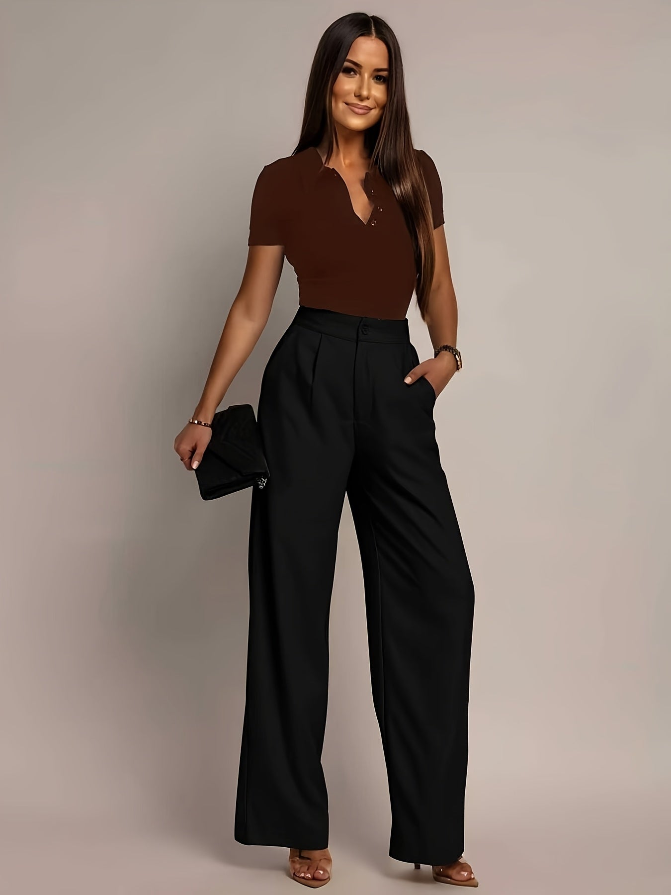 Elegant Wide Leg Trousers for Women with High Waist Pleated Front Tailored Style