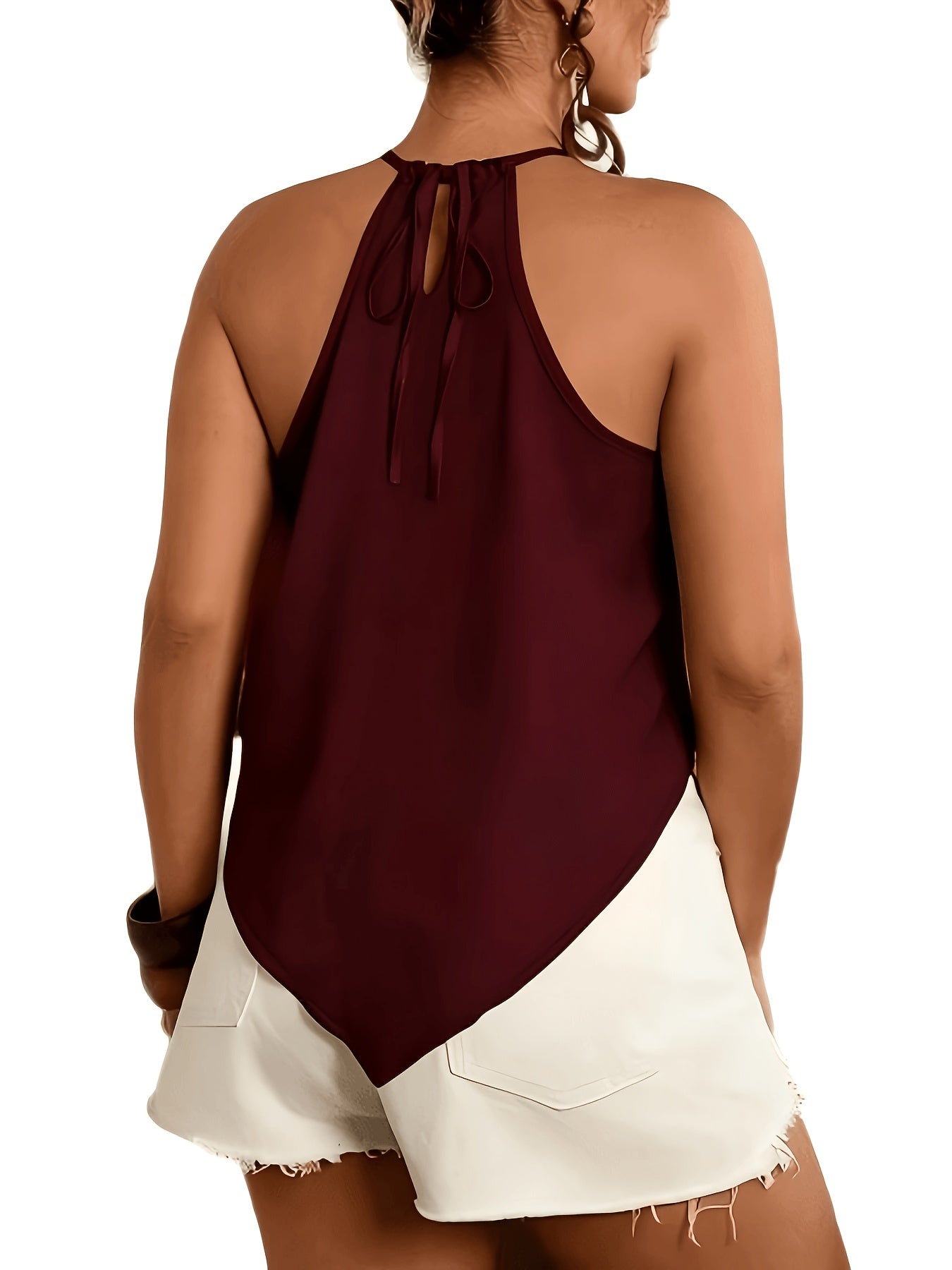 Effortless Chiffon Halter Tank Top for Women with High Neck Sleeveless Ruched Flowing Style