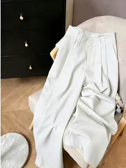 Elegant Wide Leg Pants for Women with High Waist Pleated Button Front Tailored Style