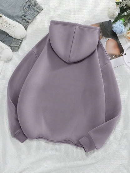 Slogan Pattern Kangaroo Pocket Drawstring Hooded Warm Hoodie
