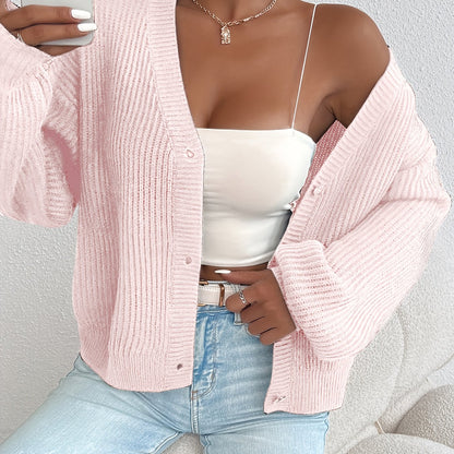Comfortable Ribbed Knit Cardigan for Women with V Neck Long Sleeve Button Front Oversized Relaxed Style