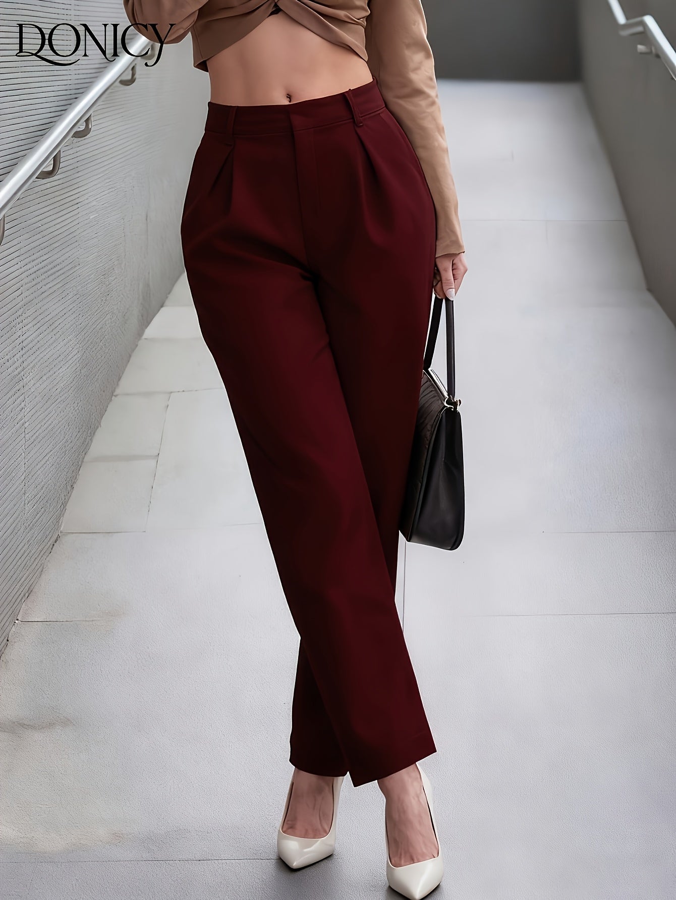 Effortless Pleated Wide Leg Trousers for Women with High Waist Tapered Relaxed Business Casual Style