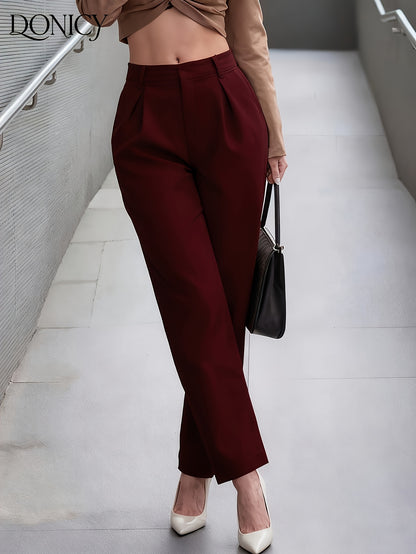 Effortless Pleated Wide Leg Trousers for Women with High Waist Tapered Relaxed Business Casual Style