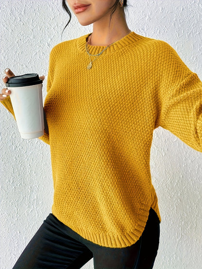 Women's Pullover Sweater, Solid Color Round Neck Loose-Fit, Simple Versatile Long Sleeve, Sweater Top