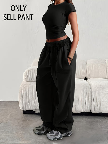 Women'S Casual Loose Easy Solid Color Elastic Waist Athletic Pants