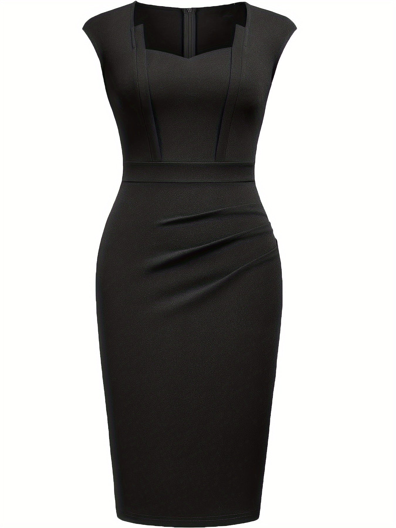 Elegant Ruched Midi Dress for Women with Sweetheart Neckline Cap Sleeve Bodycon Formal Style