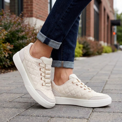 Comfortable Trainers for Women with Quilted Suede Panel Lace Up Low Top Cupsole Style