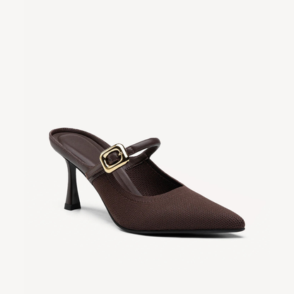 Elegant Mules Heels for Women with Pointed Toe Buckle Strap Kitten Heel Slip On Style