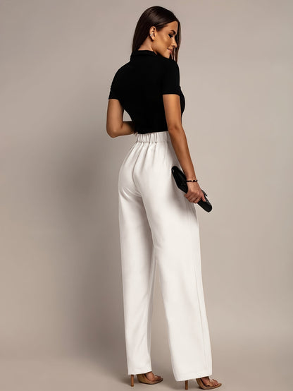 Elegant Wide Leg Trousers for Women with High Waist Pleated Front Tailored Style