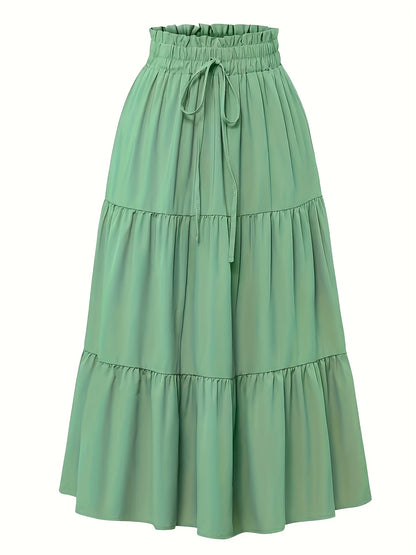 Effortless Tiered Maxi Skirt for Women with Paperbag Waist Drawstring Ruffle Flowing Style