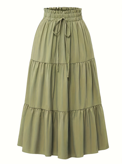 Effortless Tiered Maxi Skirt for Women with Paperbag Waist Drawstring Ruffle Flowing Style