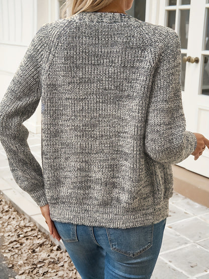 Comfortable Marled Knit Cardigan for Women with V Neck Button Front Long Sleeve Relaxed Casual Style