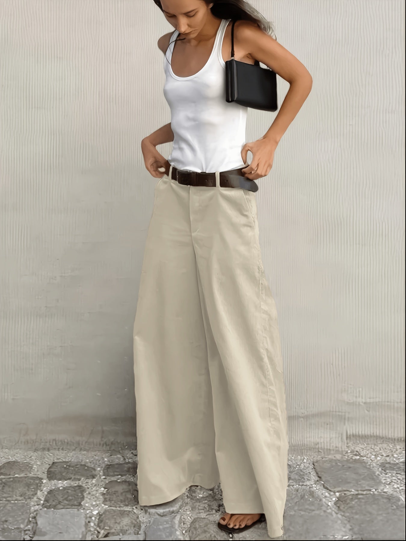 Effortless Wide Leg Pants for Women with High Waist Belted Tapered Relaxed Casual Style