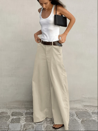 Effortless Wide Leg Pants for Women with High Waist Belted Tapered Relaxed Casual Style