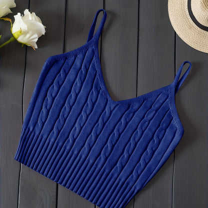 Effortless Cable Knit Crop Top for Women with V Neck Sleeveless Ribbed Fitted Tank Style