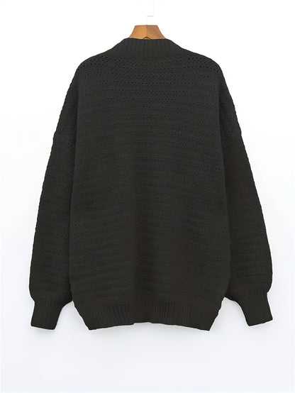 Comfortable Textured Knit Sweater for Women with Mock Neck Long Sleeve Side Slit Oversized Style