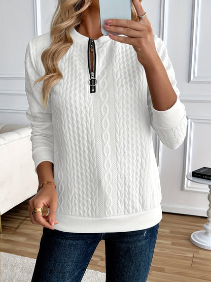 Casual Pullover Half-zip Long-sleeved Solid-color Fashionable Hoodie with Texture Upper Garment